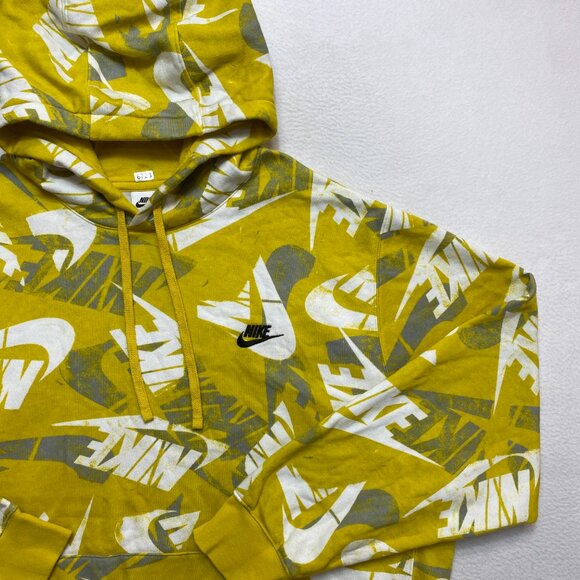 Nike Hoodie Mens 2XL Yellow White All Over Print Swoosh Pullover Sweatshirt - Picture 2 of 11